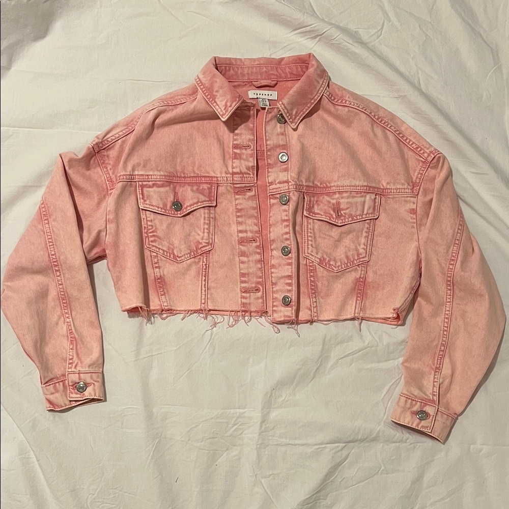 Topshop Light Pink Cropped Jean Jacket